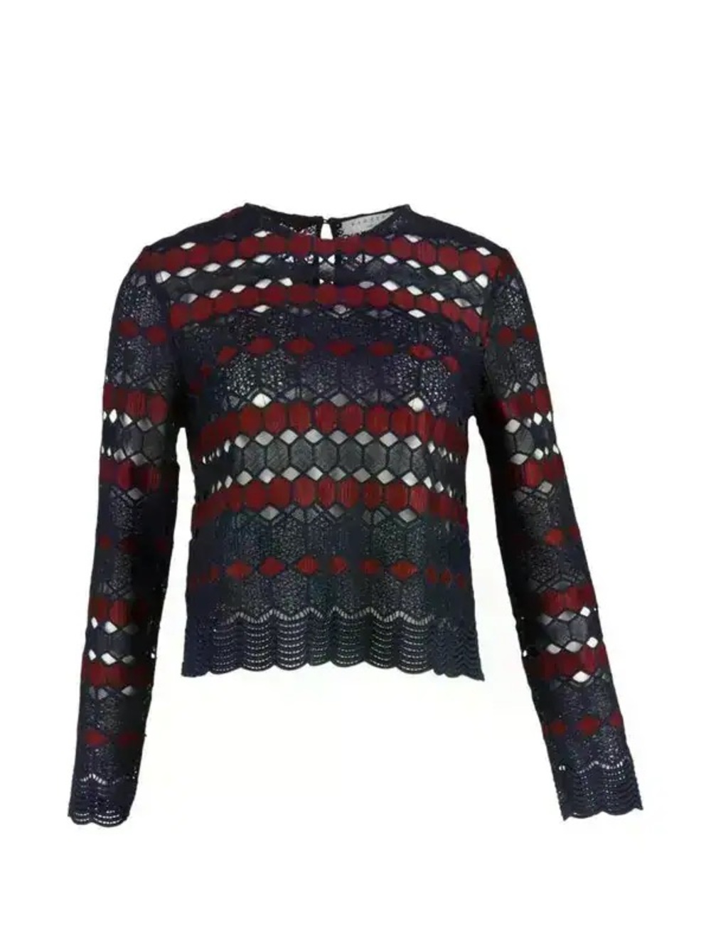 Sandro Navy and Burgundy Crochet Lace Long-Sleeve Top